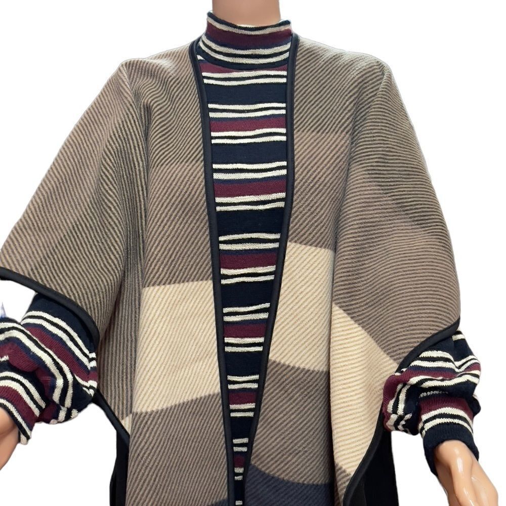 Ike Behar Fleece Colorblock Fashion Wrap One Size - Picture 4 of 13